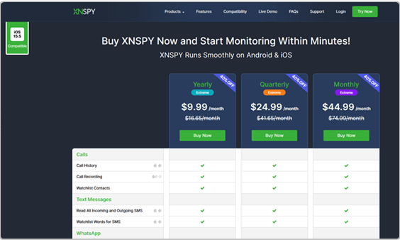Piani di abbonamento Xnspy